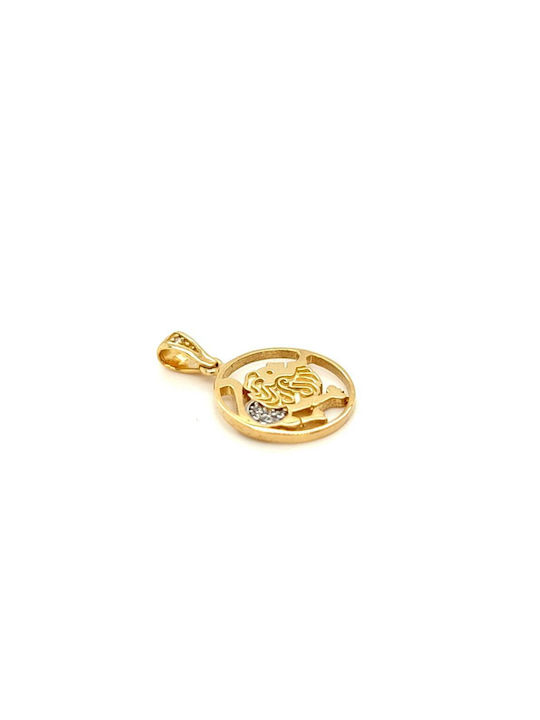 Pendant Leo Zodiac sign, K14 gold (585°) with zirconia