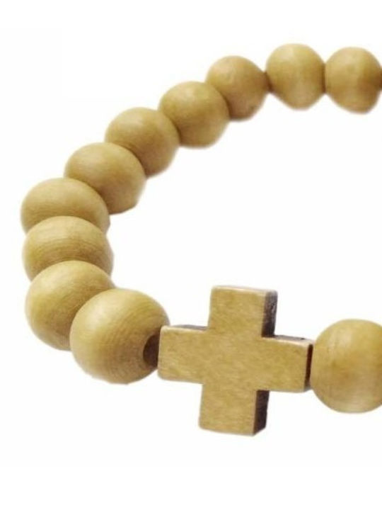 Handmade church bracelet with wooden natural color cross and wooden beads (tatu moyo) 1559-605