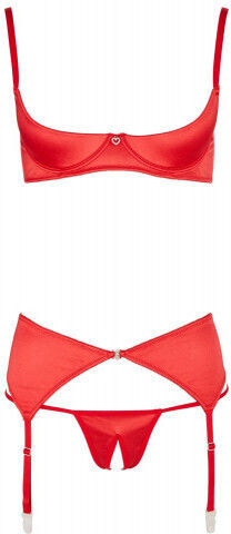 Cottelli Collection Passionate Shelf Bra Set Sexy Σετ Εσωρούχων με Δαντέλα & Ζαρτιέρες Red 3τμχ