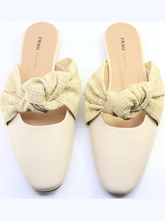 Flat Δερμάτινα Mules Eκρού