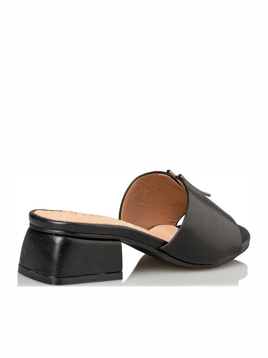 Mules with Chunky Low Heel in Black Color