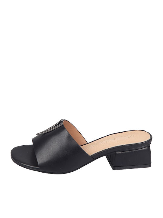Mules with Chunky Low Heel in Black Color