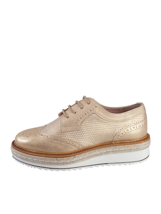 8343 Γυναικεία Flatform Oxfords σε Χρυσό Χρώμα