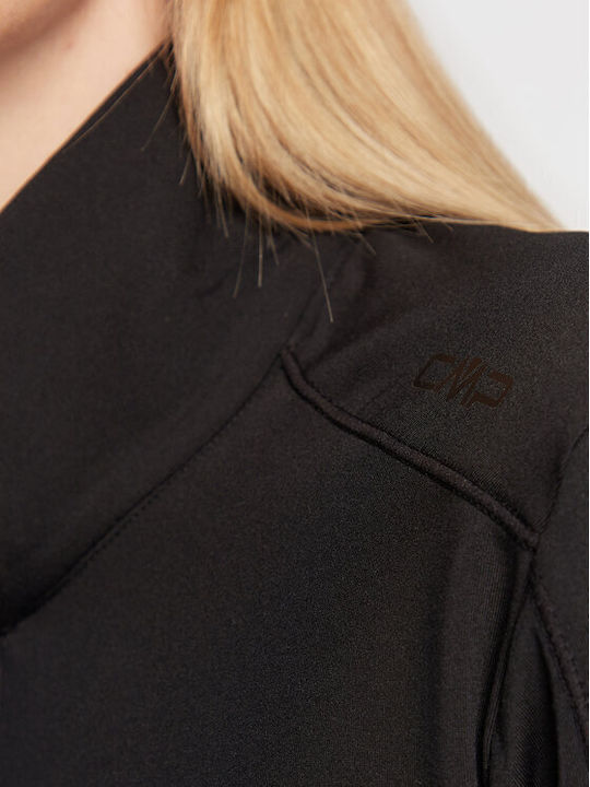 Χειμερινή Γυναικεία Fleece Μπλούζα Μακρυμάνικη με Φερμουάρ Μαύρη