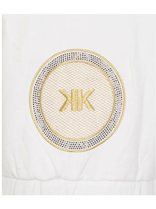 Art Patch Long Women's Sweatshirt Hooded White