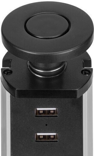 Emuca Τριπλή Χωνευτή Πρίζα Ρεύματος με 2 Θύρες USB με Καπάκι Μαύρη