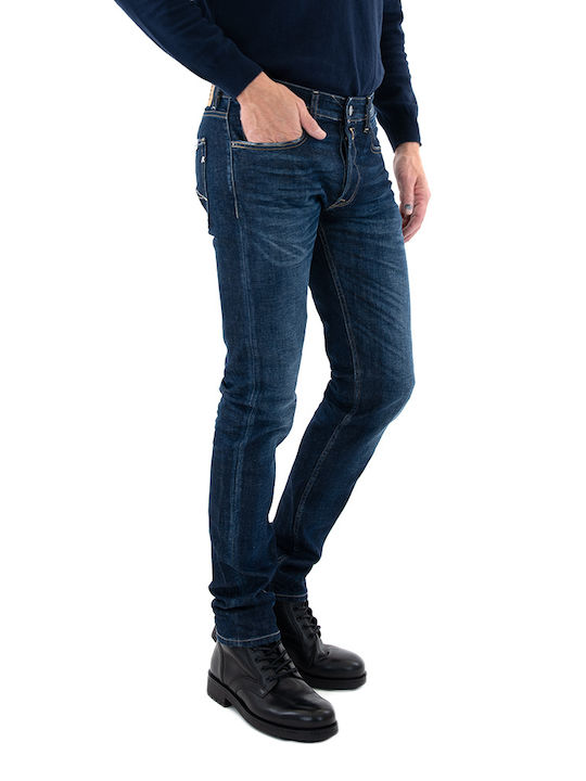 Grover Men's Elastic Straight Navy Blue Jeans Pants