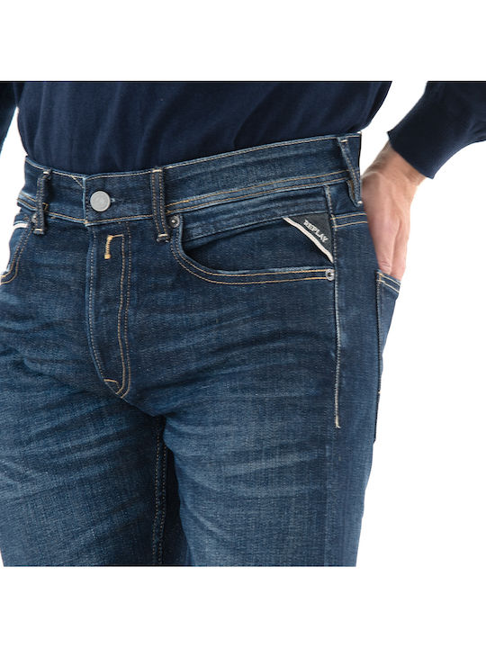 Grover Men's Elastic Straight Navy Blue Jeans Pants