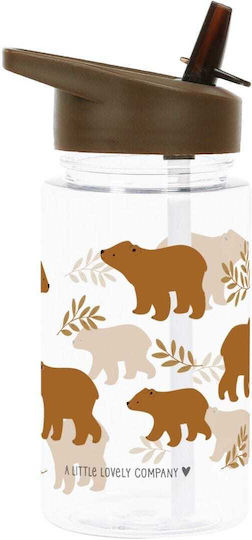 A Little Lovely Company Bears Kids Water Bottle Plastic with Straw 450ml