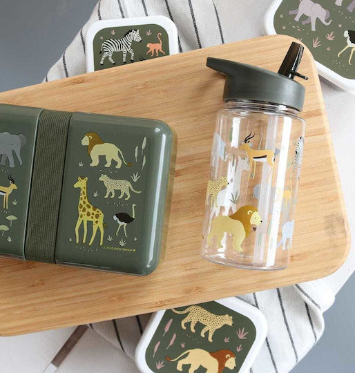 A Little Lovely Company Savanna Kinderflasche Kunststoff mit Strohhalm 450ml (Verschiedene Designs/Farben)