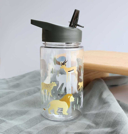 A Little Lovely Company Savanna Kinderflasche Kunststoff mit Strohhalm 450ml (Verschiedene Designs/Farben)