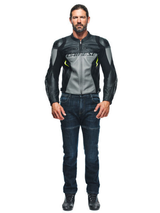 Dainese Racing 4 Winter Men's Motorcycle Jacket Leather Charcoal-Gray/Black