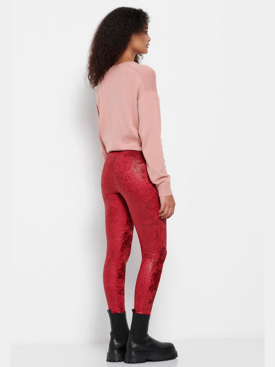 Funky Buddha Frauen Lang Leggings Hochgeschnitten Rot