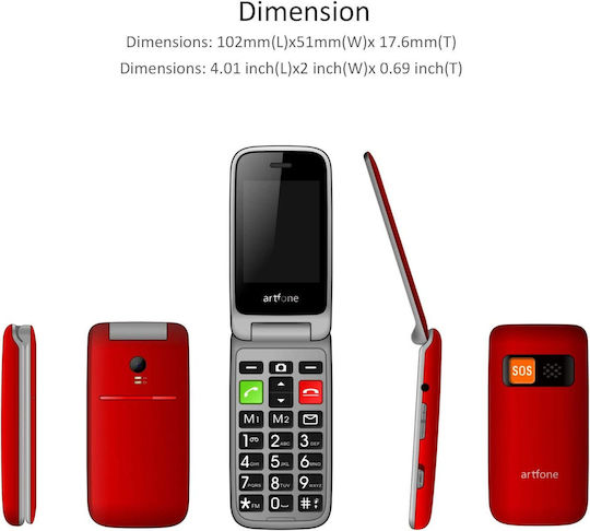 Artfone CF241A Dual SIM Κινητό με Κουμπιά Κόκκινο