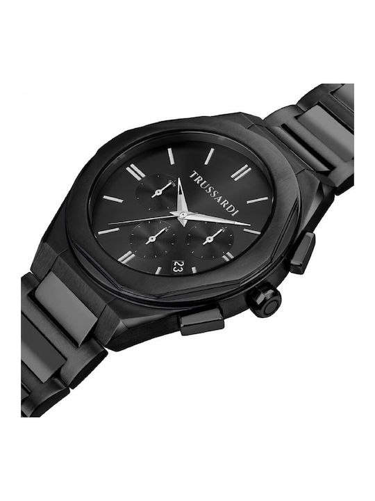 Trussardi Men's Watch 44mm Chronograph Battery with Black Metal Bracelet