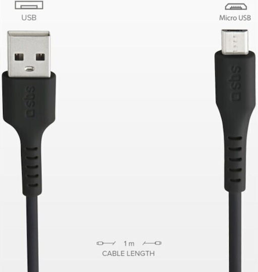 SBS Regular USB 2.0 to micro USB Cable Μαύρο 1m (LTHL200)