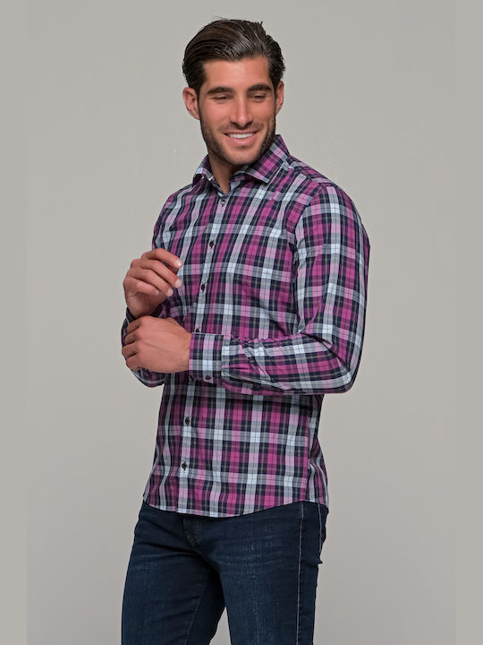 Olymp Men's Shirt Long Sleeve Checked Purple