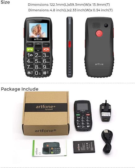 Artfone C1 Dual SIM Mobile with Buttons (Greek Menu) Black