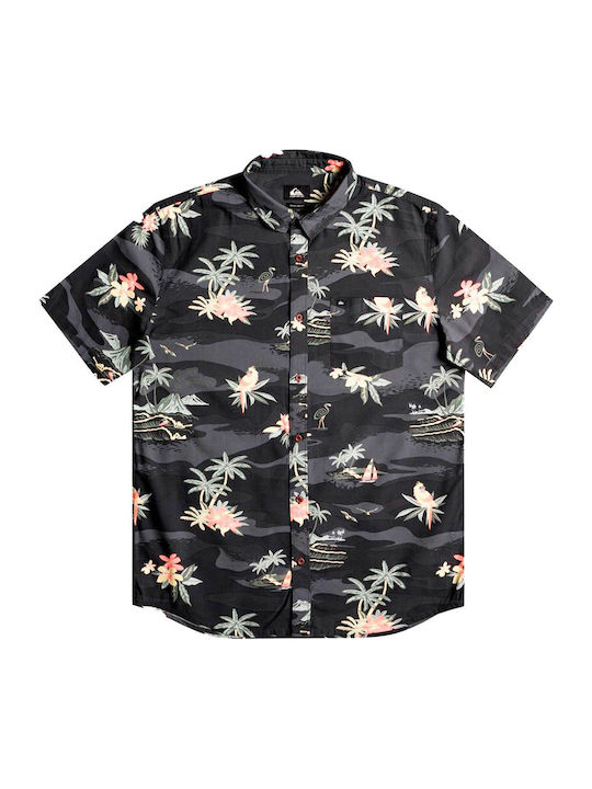 Birdwatcher Short-sleeved Cotton Shirt Floral Gray