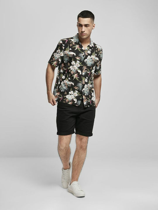 Κοντομάνικο Πουκάμισο σε Κανονική Γραμμή Floral Black Tropical