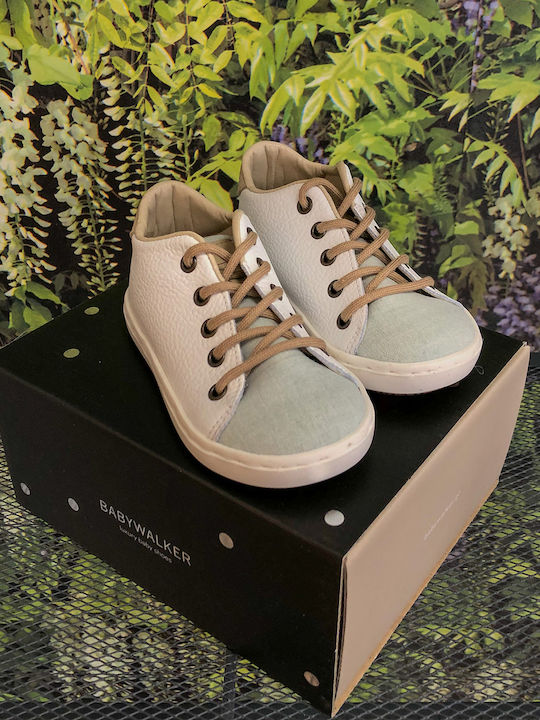 Babywalker Babywalker Christening Shoes for Boys Leather Sneakers White-Mint-Beige