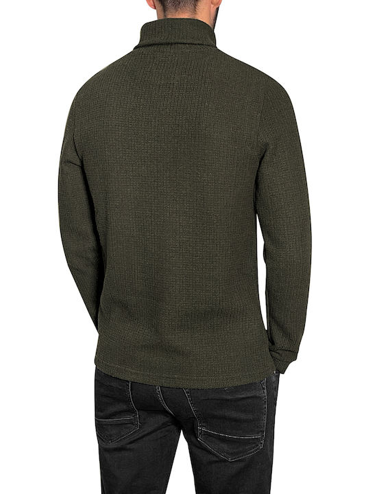 3Guys Todd Men's Long Sleeve Sweater Turtleneck Khaki