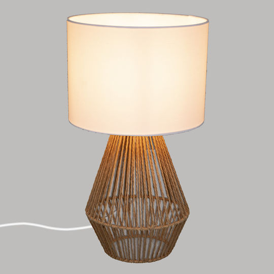 Atmosphera Lila Fabric Vintage Table Lamp for E27 Fitting with White Shade and Beige Base