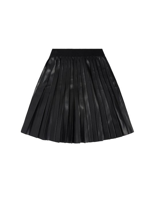 Guess Kids Pleated Leather Skirt Solid Black