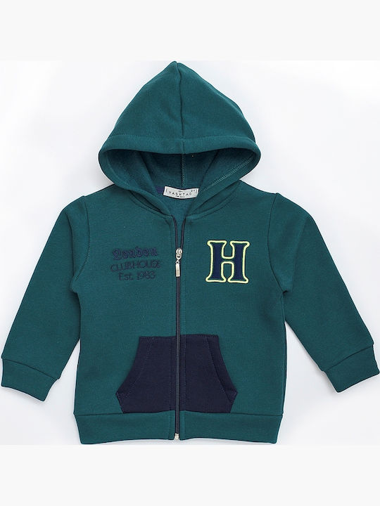 Athletic Kids Sweatshirt Cardigan Cotton with Hood Green