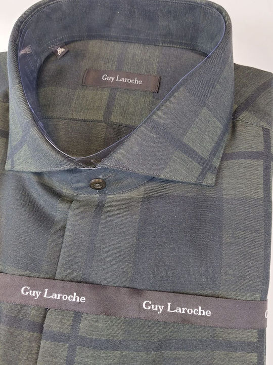 Guy Laroche Men's Shirt Long Sleeve Checked Green