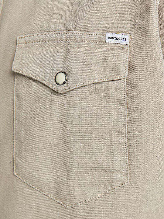 Long Sleeve Cotton Shirt in Slim Fit Crockery