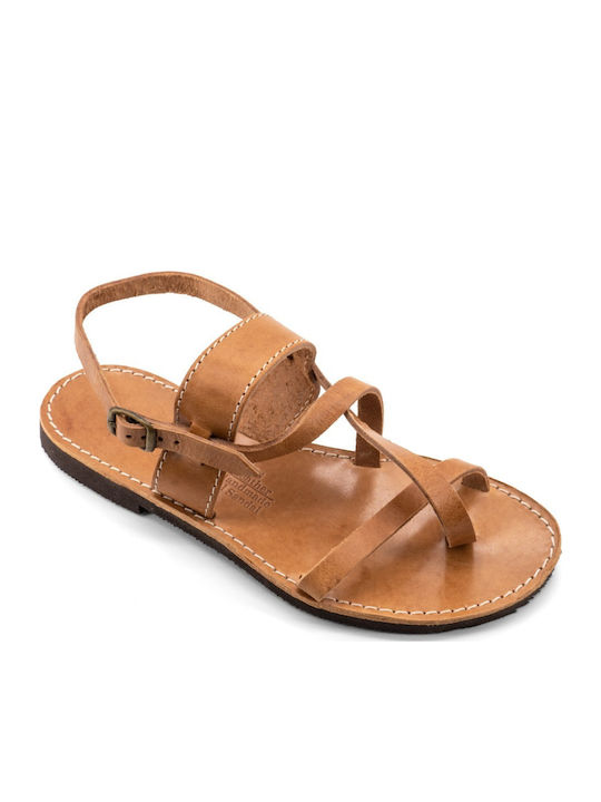 55 Leather Women's Flat Sandals in Beige Color