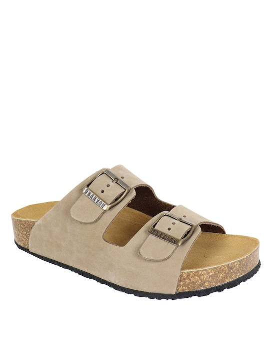 Plakton Leather Women's Flat Sandals Anatomic In Beige Colour