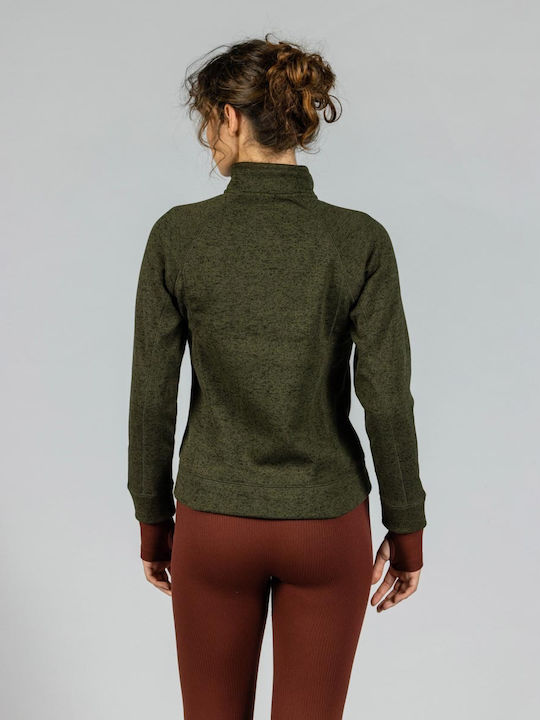 GSA Fleece Γυναικεία Ζακέτα με Φερμουάρ σε Χακί Χρώμα