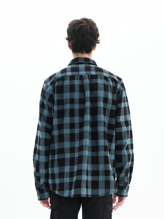 Basehit Men's Shirt Long Sleeve Checked Blue