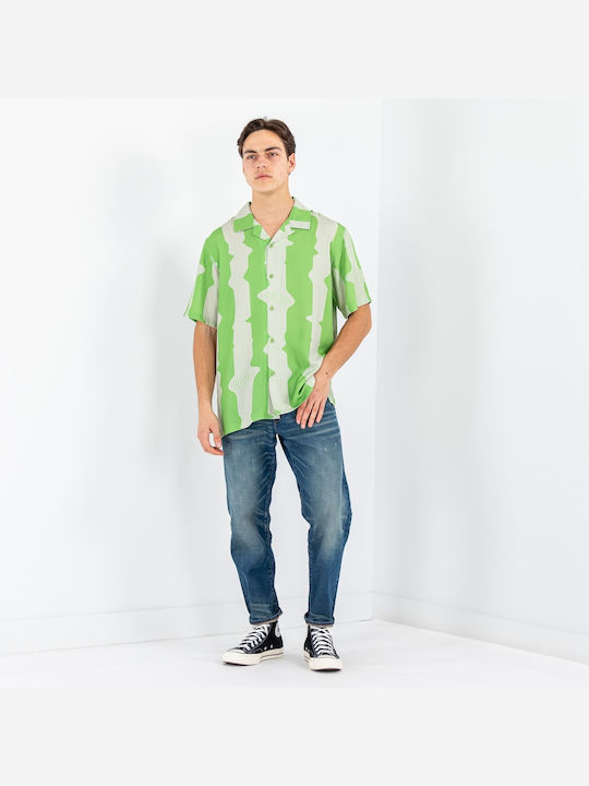 Cu mânecă scurtă Bumbac Cămașă Cu dungi Verde