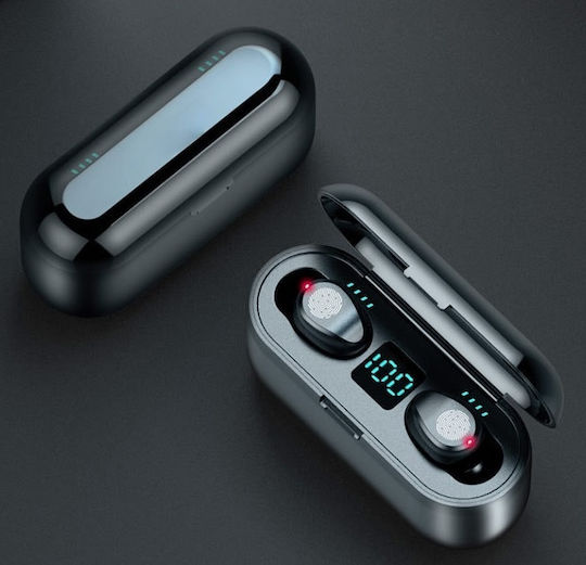 Valdus F9 Earbud Bluetooth Handsfree Earphones with Sweat Resistance and Charging Case Black