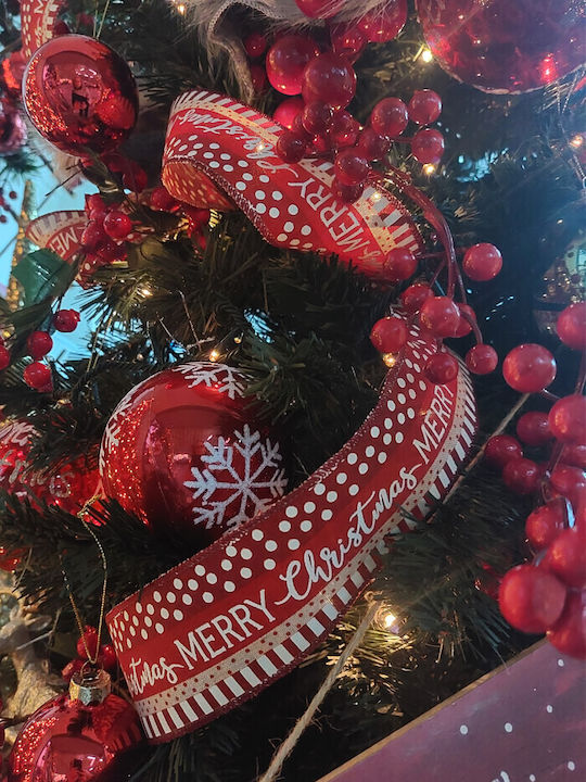Iliadis Χριστουγεννιάτικη Κορδέλα Dots Stripe Cristmas Υφασμάτινη Κόκκινη 6x6cm