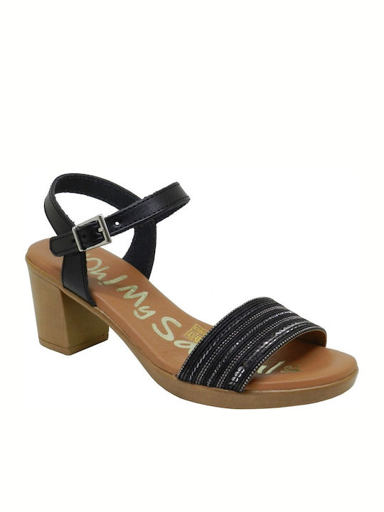 Oh My Sandals Leder Damen Sandalen in Schwarz Farbe