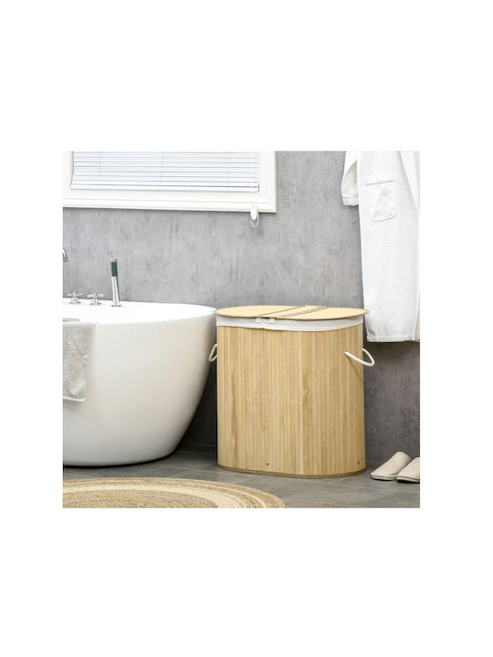 HomCom Καλάθι Απλύτων Bamboo 100lt με Καπάκι 62.5x37x60.5cm Μπεζ