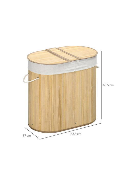 HomCom Καλάθι Απλύτων Bamboo 100lt με Καπάκι 62.5x37x60.5cm Μπεζ