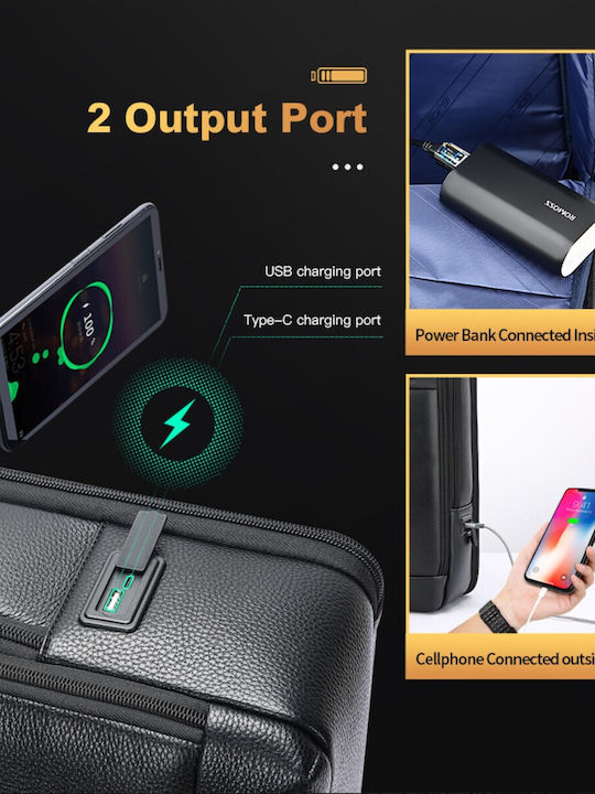 Bopai Αδιάβροχη Τσάντα Πλάτης για Laptop 15.6" με Θύρα USB σε Μαύρο χρώμα 61-120761