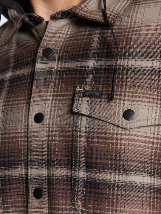 Furnace Long Sleeve Flannel Overshirt in Regular Fit Checked Brown