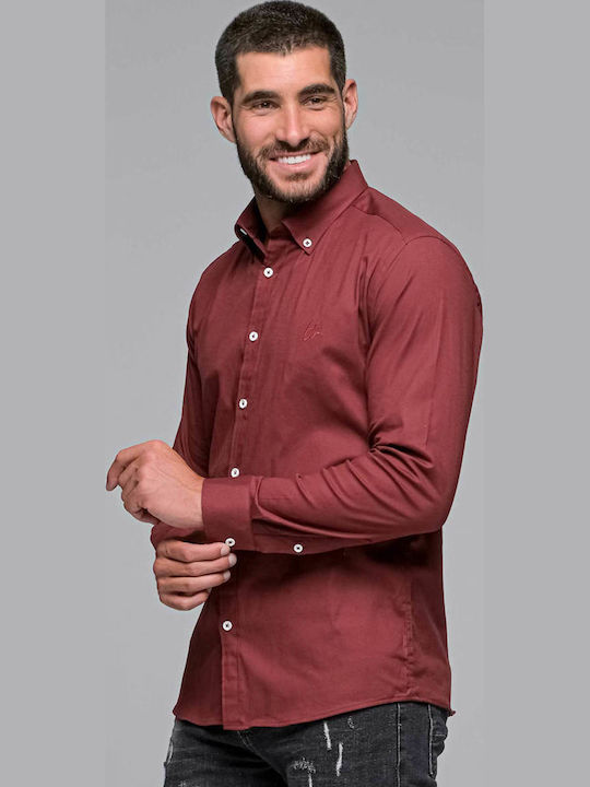 0395 Long-sleeved Cotton Shirt Burgundy