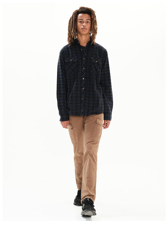 Langärmlig Flanell Hemd Geprüft Marineblau