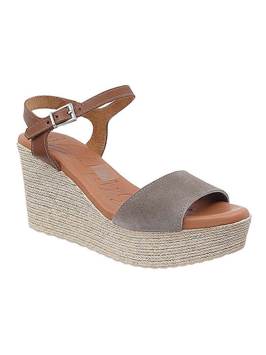 Oh My Sandals Women's Leather Ankle Strap Platforms Taupe