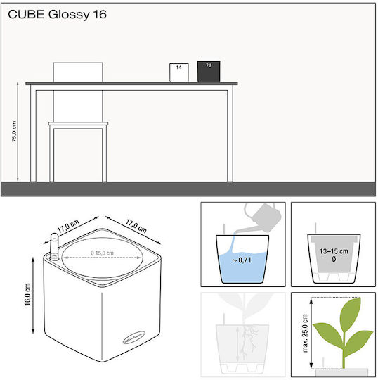 Lechuza Cube Glossy Αυτοποτιζόμενη Γλάστρα Πλαστική Λευκή 17x17x16εκ.