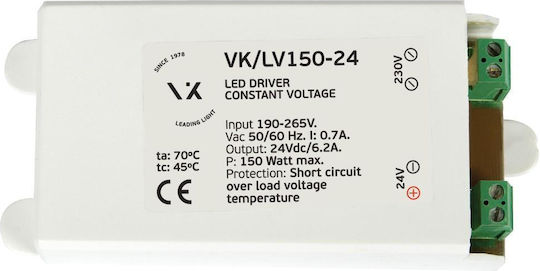VK Lighting Регулируемо Затъмняващо Се LED Захранване IP54 Мощност 150W с Изходно Напрежение 24V