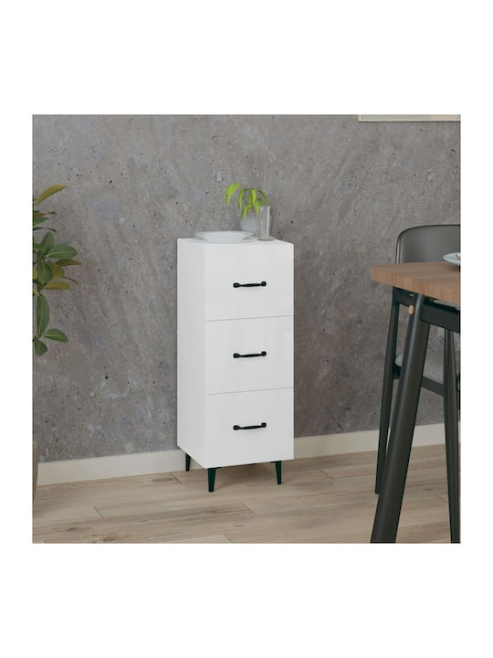 Wooden Storage Drawers with 3 Drawers Λευκό L34.5xW34xH90cm