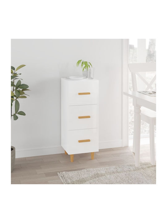 Wooden Storage Drawers with 3 Drawers Λευκό L34.5xW34xH90cm